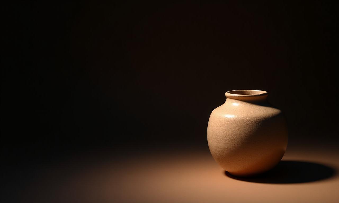 Dramatic lighting sweeping across a ceramic vase