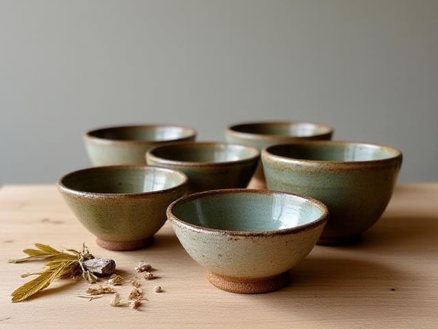 Collection of rustic glazed ceramic bowls arranged artfully